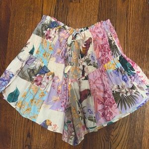 Zara high waist linen print flowy shorts